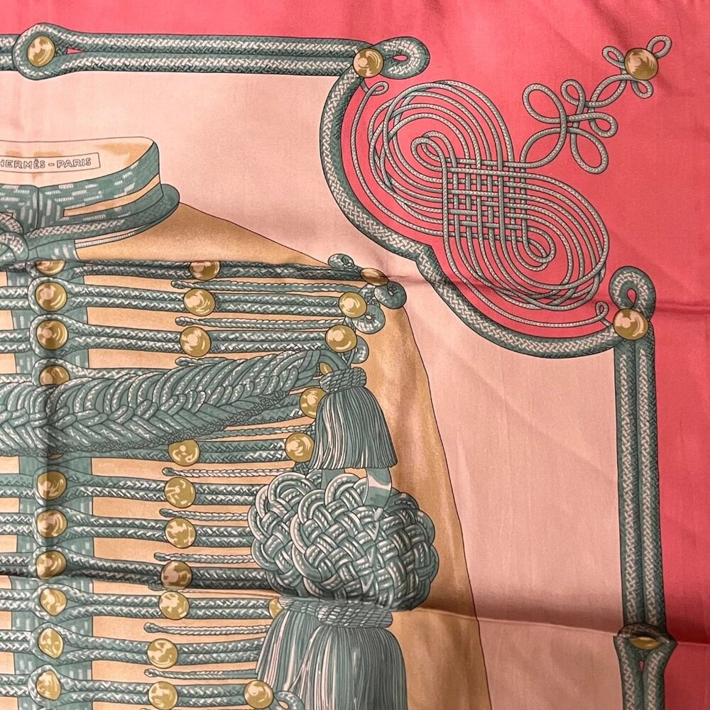 Authentic Hermes Pink Brandebourgs Silk Scarf 90cm - Picture 9 of 11